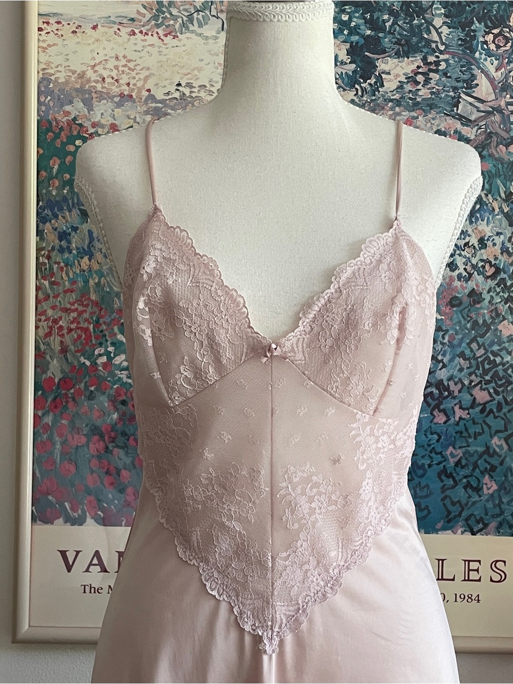Vintage 70s Pink Satin Lace Slip Mini Dress XS/S Basque Coquette Bridal Lingerie - Picture 4 of 15